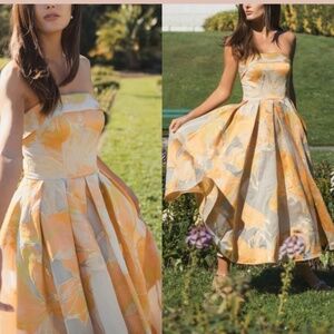 Mac Duggal Brocade Floral Print A-line Midi Dress